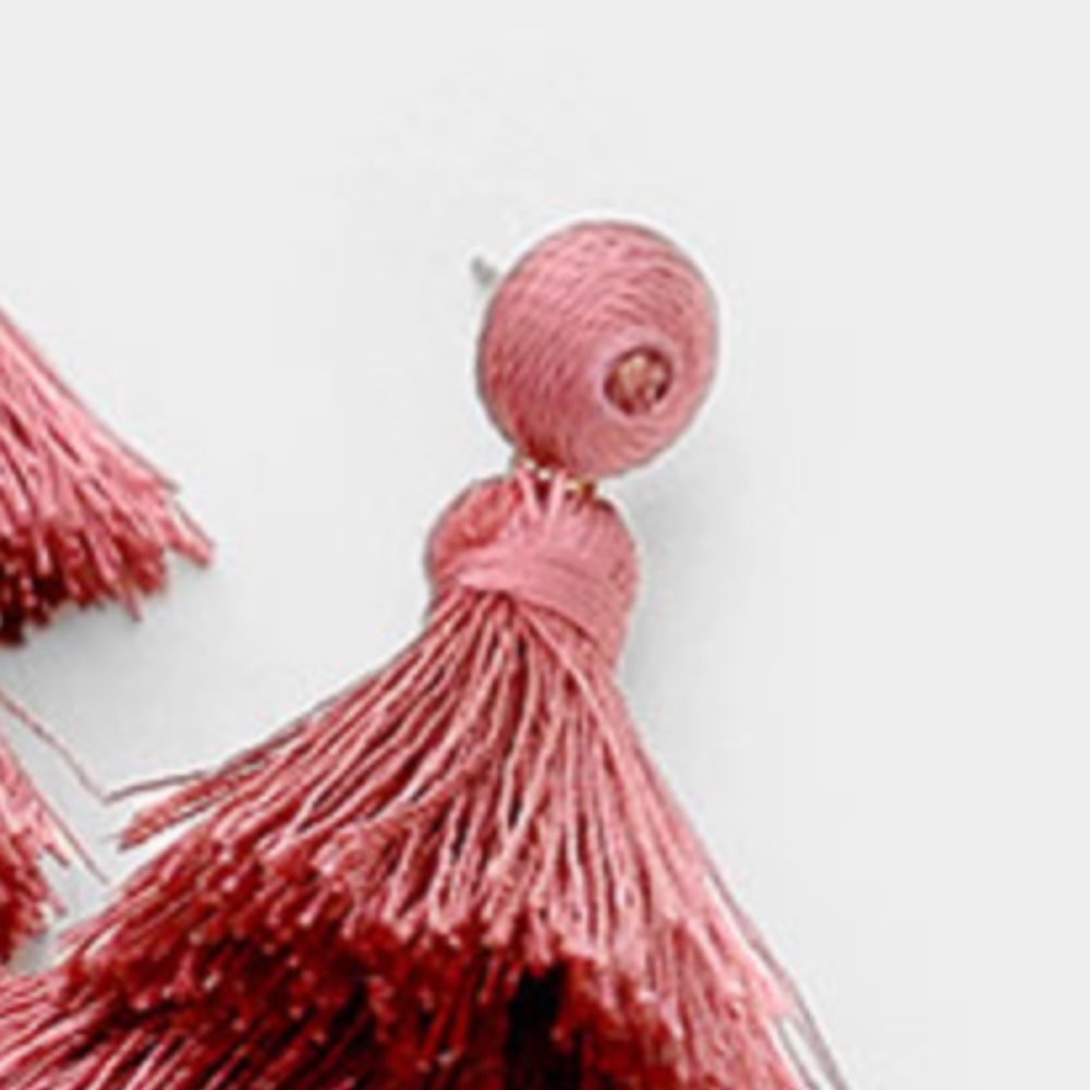Naya Dusty Rose Tiered Tassel Statement Earrings - Picture 5 of 8